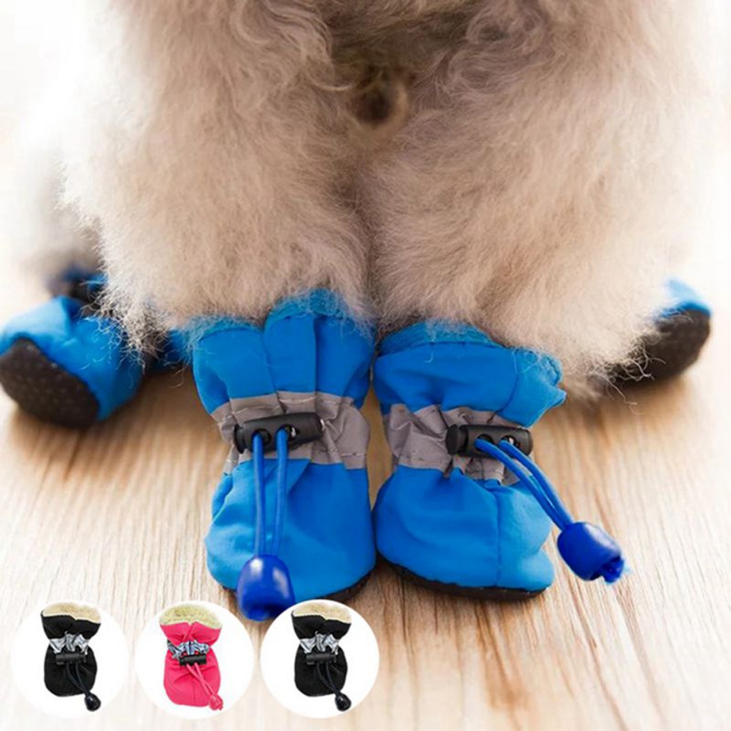 4pcs Antiskid Puppy Shoes Pet Protection Soft-soled Pet Dog Shoes Winter Waterproof Prewalkers Pet Supplies Dogs Paw Care